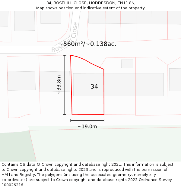 34, ROSEHILL CLOSE, HODDESDON, EN11 8NJ: Plot and title map