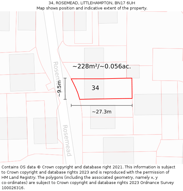 34, ROSEMEAD, LITTLEHAMPTON, BN17 6UH: Plot and title map
