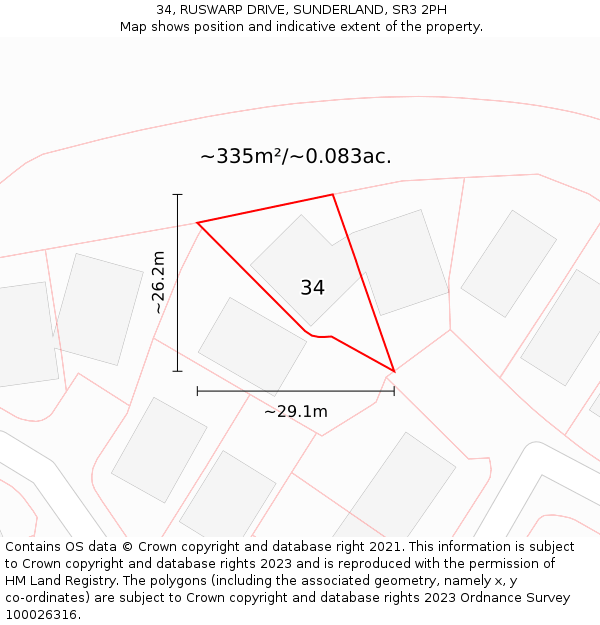 34, RUSWARP DRIVE, SUNDERLAND, SR3 2PH: Plot and title map