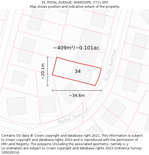 34, RYDAL AVENUE, RAMSGATE, CT11 0PX: Plot and title map