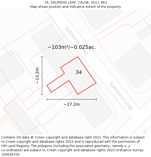 34, SALMONS LEAP, CALNE, SN11 9EU: Plot and title map