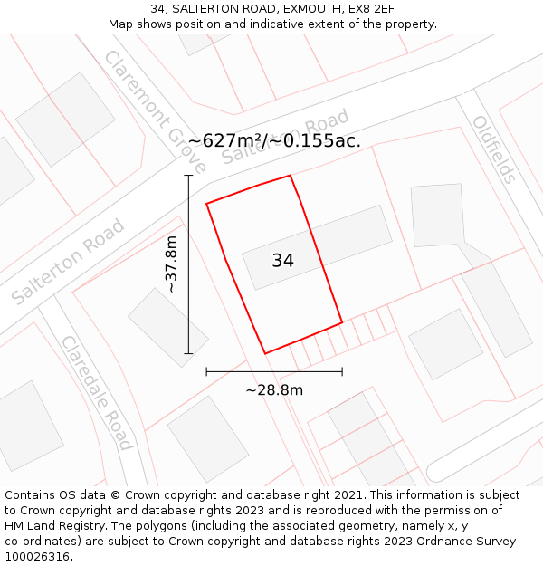 34, SALTERTON ROAD, EXMOUTH, EX8 2EF: Plot and title map