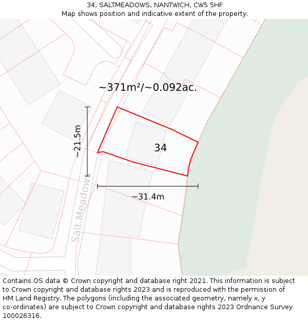 34, SALTMEADOWS, NANTWICH, CW5 5HF: Plot and title map