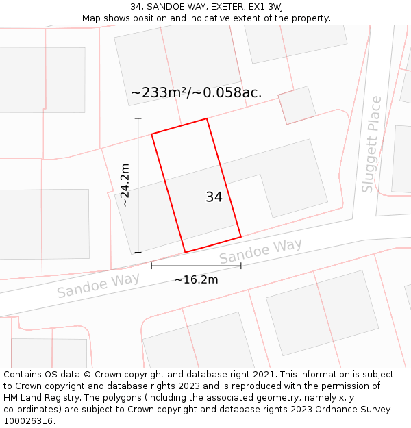 34, SANDOE WAY, EXETER, EX1 3WJ: Plot and title map