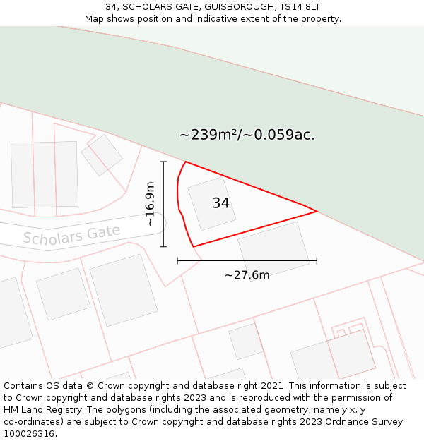 34, SCHOLARS GATE, GUISBOROUGH, TS14 8LT: Plot and title map