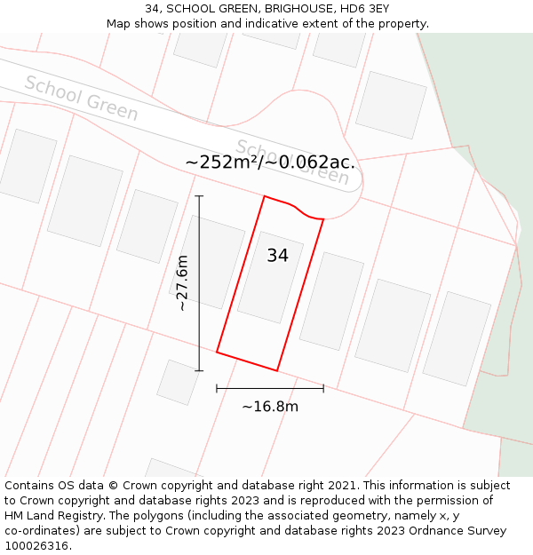 34, SCHOOL GREEN, BRIGHOUSE, HD6 3EY: Plot and title map