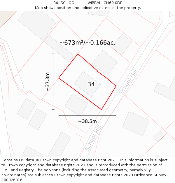 34, SCHOOL HILL, WIRRAL, CH60 0DP: Plot and title map