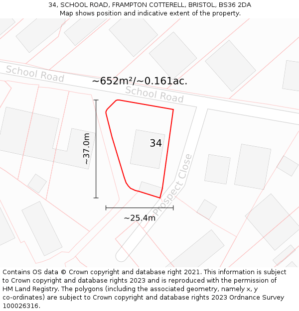 34, SCHOOL ROAD, FRAMPTON COTTERELL, BRISTOL, BS36 2DA: Plot and title map