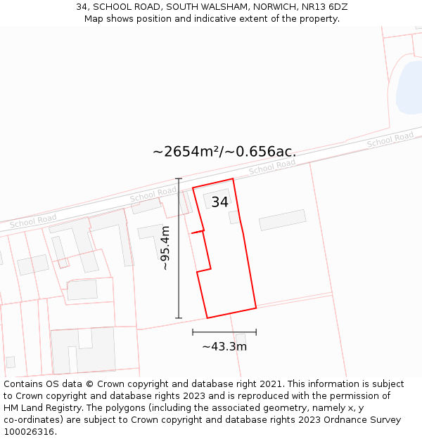 34, SCHOOL ROAD, SOUTH WALSHAM, NORWICH, NR13 6DZ: Plot and title map