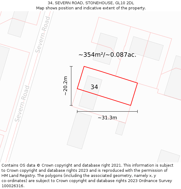 34, SEVERN ROAD, STONEHOUSE, GL10 2DL: Plot and title map