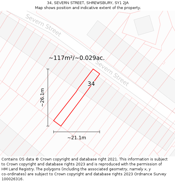 34, SEVERN STREET, SHREWSBURY, SY1 2JA: Plot and title map