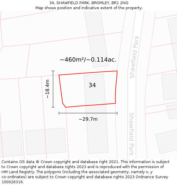 34, SHAWFIELD PARK, BROMLEY, BR1 2NG: Plot and title map
