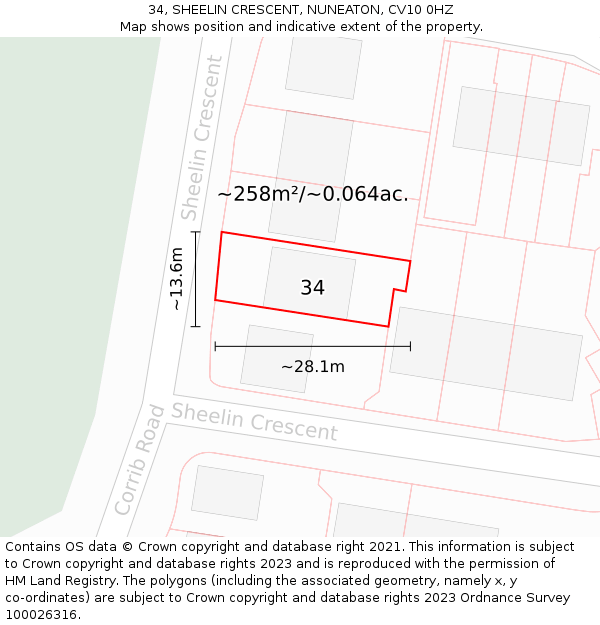 34, SHEELIN CRESCENT, NUNEATON, CV10 0HZ: Plot and title map