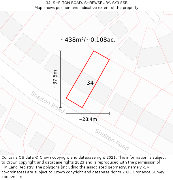 34, SHELTON ROAD, SHREWSBURY, SY3 8SR: Plot and title map