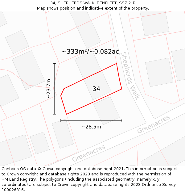 34, SHEPHERDS WALK, BENFLEET, SS7 2LP: Plot and title map