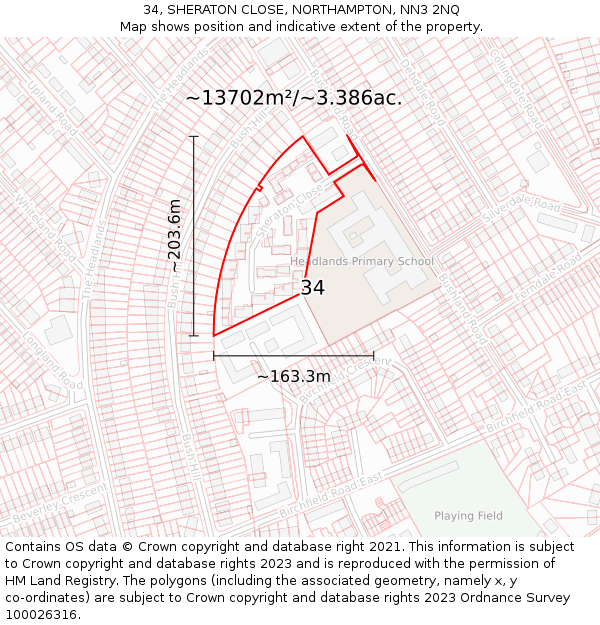 34, SHERATON CLOSE, NORTHAMPTON, NN3 2NQ: Plot and title map