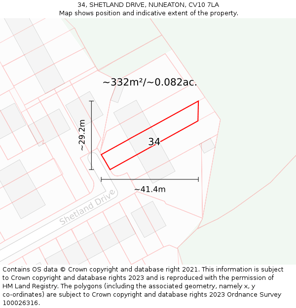 34, SHETLAND DRIVE, NUNEATON, CV10 7LA: Plot and title map