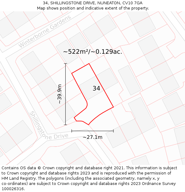 34, SHILLINGSTONE DRIVE, NUNEATON, CV10 7GA: Plot and title map