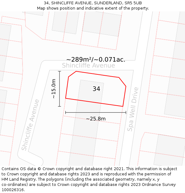 34, SHINCLIFFE AVENUE, SUNDERLAND, SR5 5UB: Plot and title map