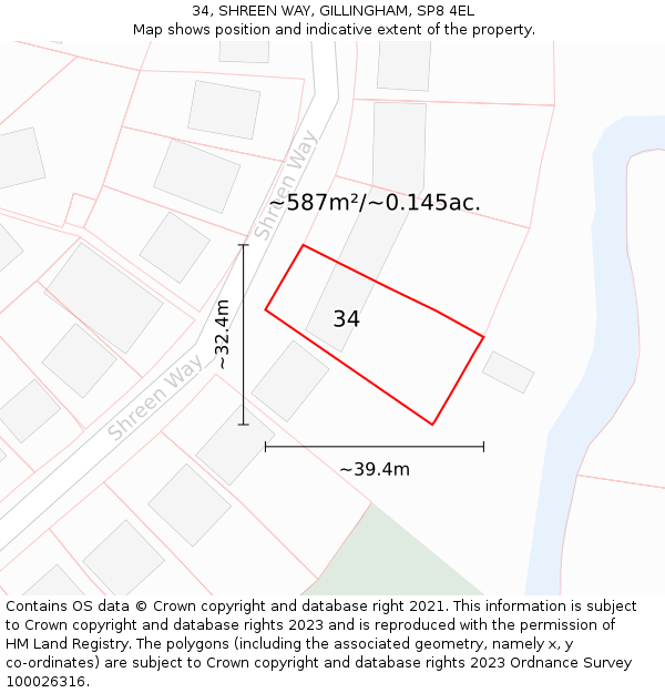 34, SHREEN WAY, GILLINGHAM, SP8 4EL: Plot and title map