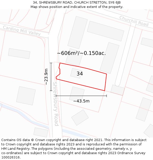 34, SHREWSBURY ROAD, CHURCH STRETTON, SY6 6JB: Plot and title map