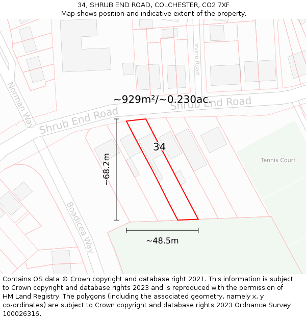 34, SHRUB END ROAD, COLCHESTER, CO2 7XF: Plot and title map