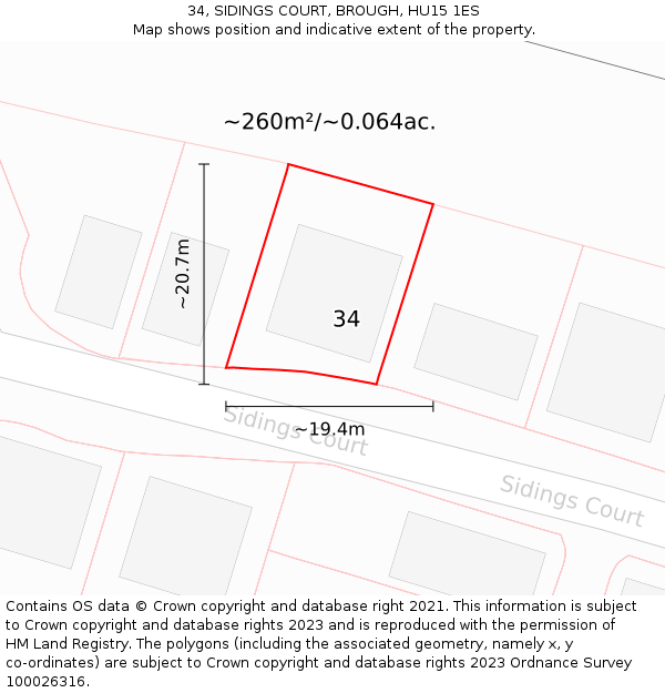 34, SIDINGS COURT, BROUGH, HU15 1ES: Plot and title map