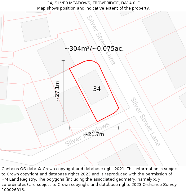 34, SILVER MEADOWS, TROWBRIDGE, BA14 0LF: Plot and title map