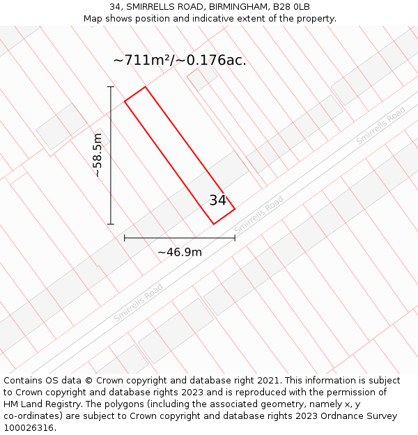 34, SMIRRELLS ROAD, BIRMINGHAM, B28 0LB: Plot and title map