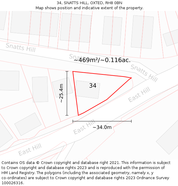 34, SNATTS HILL, OXTED, RH8 0BN: Plot and title map