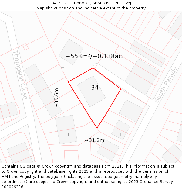 34, SOUTH PARADE, SPALDING, PE11 2YJ: Plot and title map