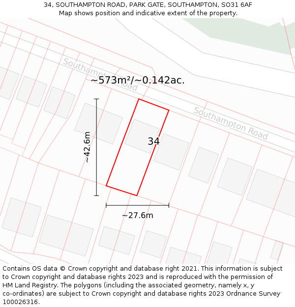 34, SOUTHAMPTON ROAD, PARK GATE, SOUTHAMPTON, SO31 6AF: Plot and title map