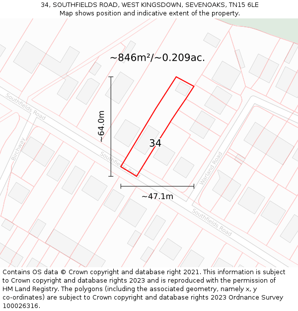 34, SOUTHFIELDS ROAD, WEST KINGSDOWN, SEVENOAKS, TN15 6LE: Plot and title map