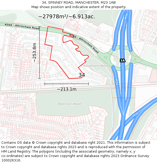 34, SPINNEY ROAD, MANCHESTER, M23 1AB: Plot and title map