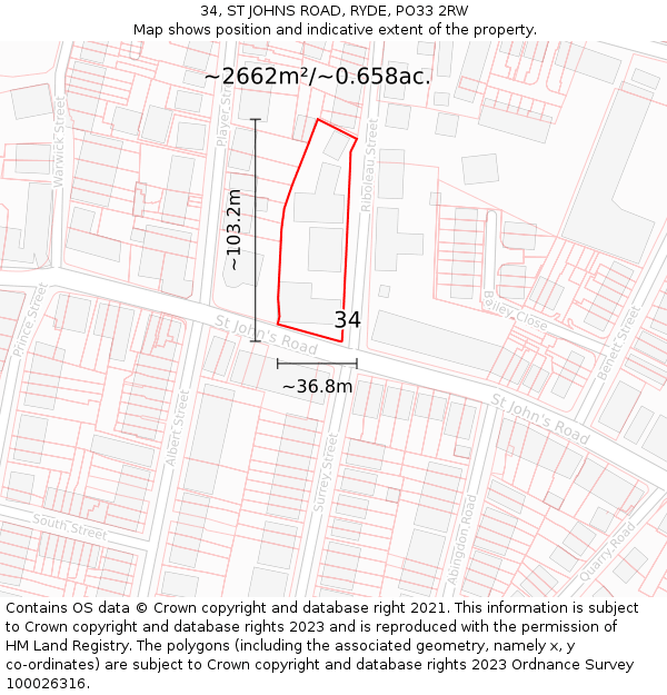 34, ST JOHNS ROAD, RYDE, PO33 2RW: Plot and title map