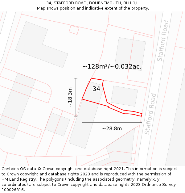 34, STAFFORD ROAD, BOURNEMOUTH, BH1 1JH: Plot and title map