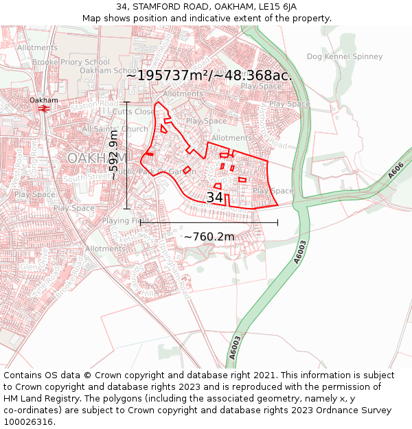 34, STAMFORD ROAD, OAKHAM, LE15 6JA: Plot and title map