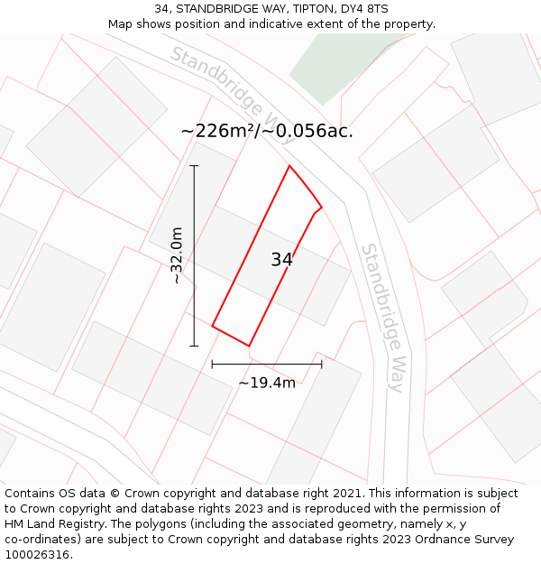 34, STANDBRIDGE WAY, TIPTON, DY4 8TS: Plot and title map