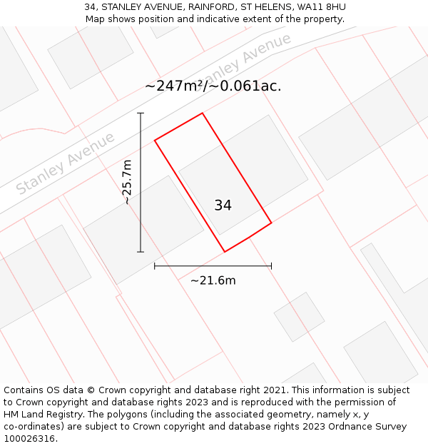 34, STANLEY AVENUE, RAINFORD, ST HELENS, WA11 8HU: Plot and title map