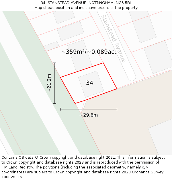 34, STANSTEAD AVENUE, NOTTINGHAM, NG5 5BL: Plot and title map