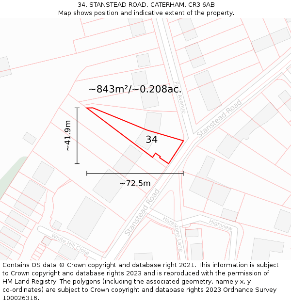 34, STANSTEAD ROAD, CATERHAM, CR3 6AB: Plot and title map