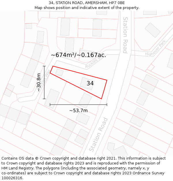 34, STATION ROAD, AMERSHAM, HP7 0BE: Plot and title map