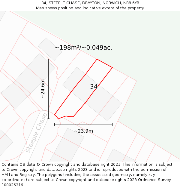 34, STEEPLE CHASE, DRAYTON, NORWICH, NR8 6YR: Plot and title map