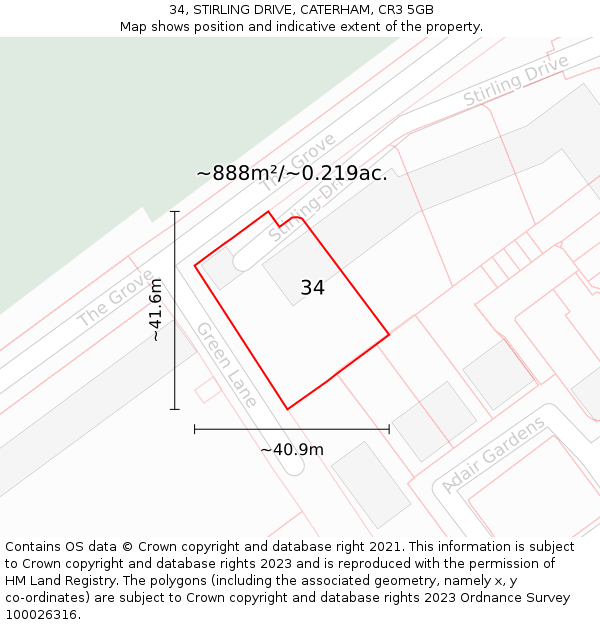 34, STIRLING DRIVE, CATERHAM, CR3 5GB: Plot and title map