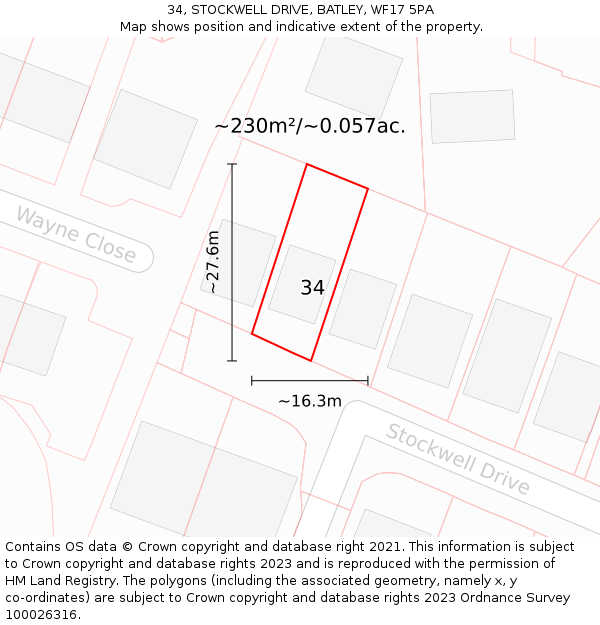 34, STOCKWELL DRIVE, BATLEY, WF17 5PA: Plot and title map