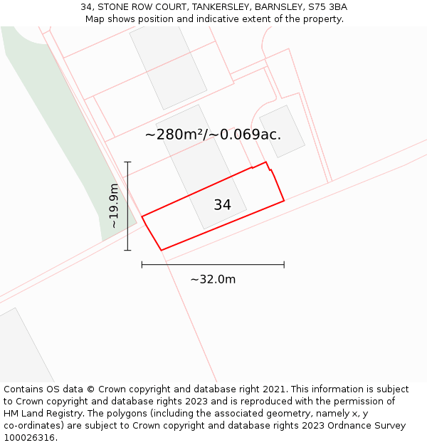 34, STONE ROW COURT, TANKERSLEY, BARNSLEY, S75 3BA: Plot and title map