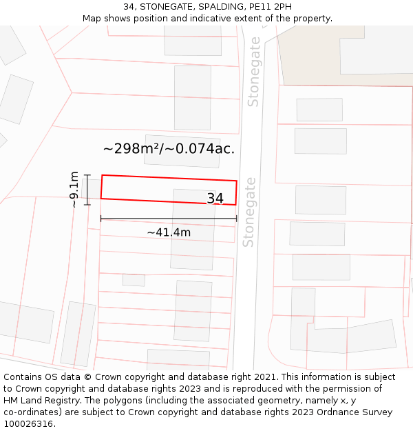 34, STONEGATE, SPALDING, PE11 2PH: Plot and title map