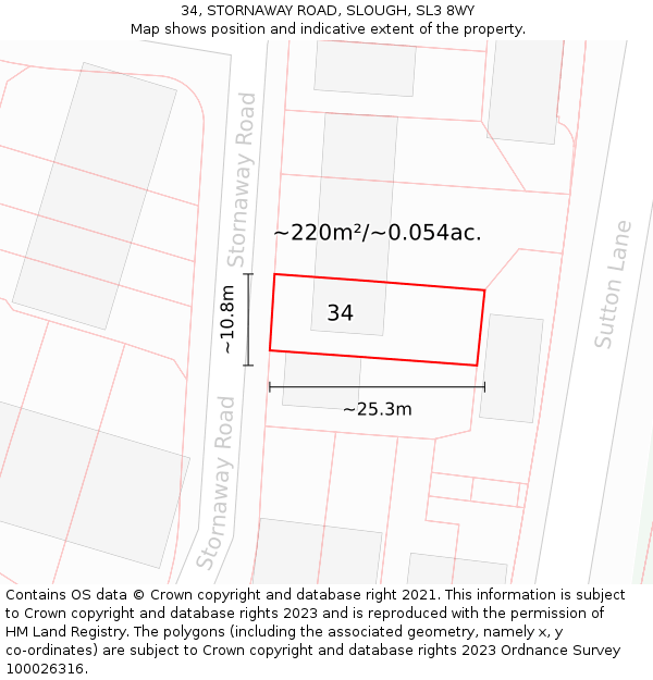 34, STORNAWAY ROAD, SLOUGH, SL3 8WY: Plot and title map