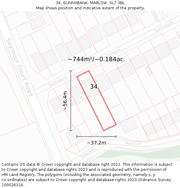 34, SUNNYBANK, MARLOW, SL7 3BL: Plot and title map