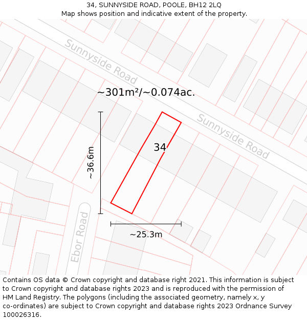 34, SUNNYSIDE ROAD, POOLE, BH12 2LQ: Plot and title map
